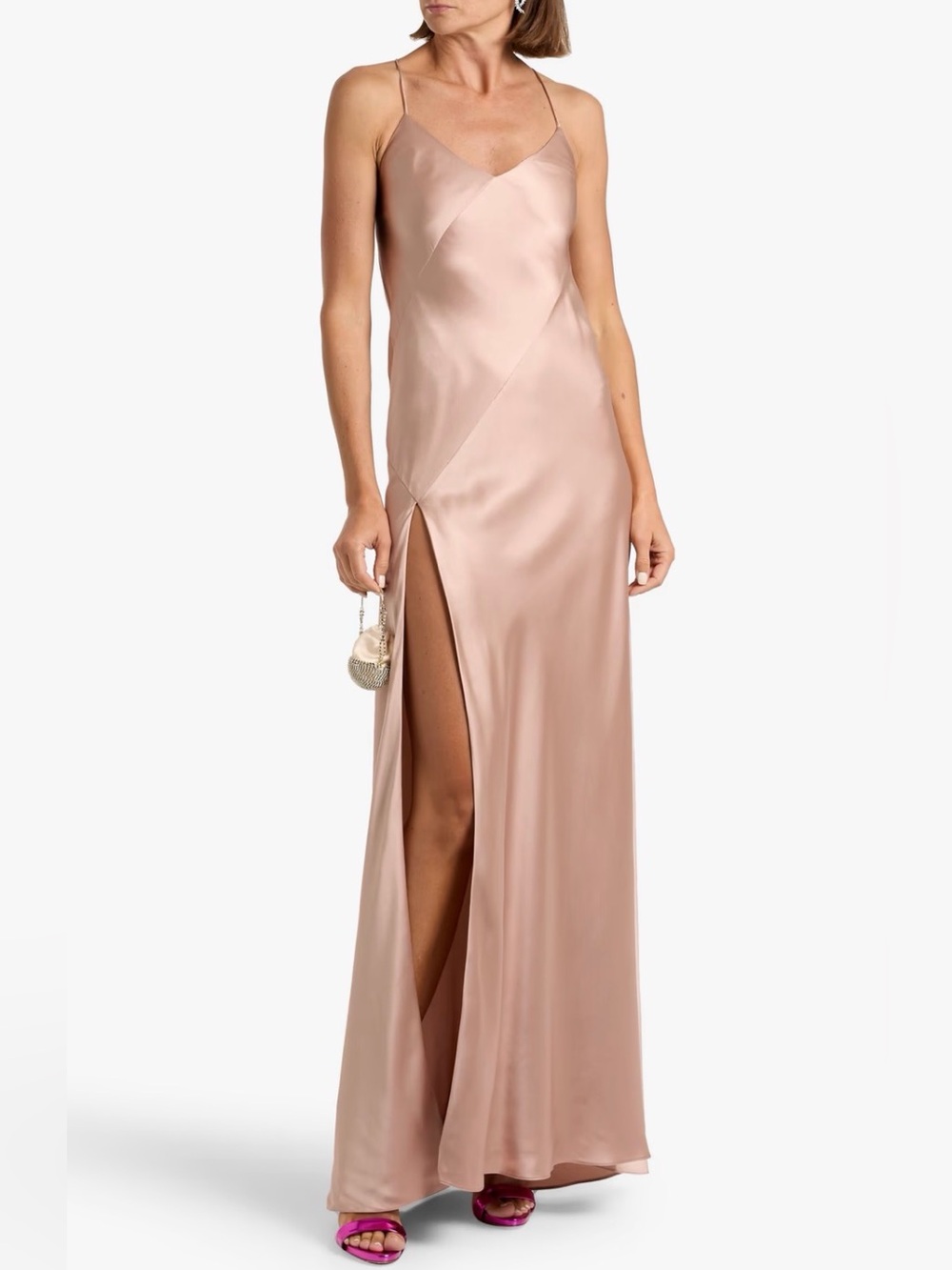 Slip Maxi Gown in Dusty Rose with High Side Slit